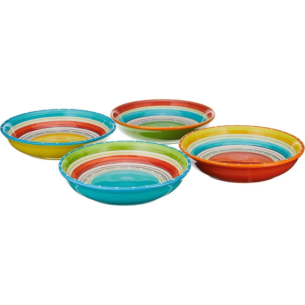 

Набор разноцветных полосатых керамических мисок для супа и макарон, 4 предмета, емкость 38 унций для чили, рамэн, салата и развлечений