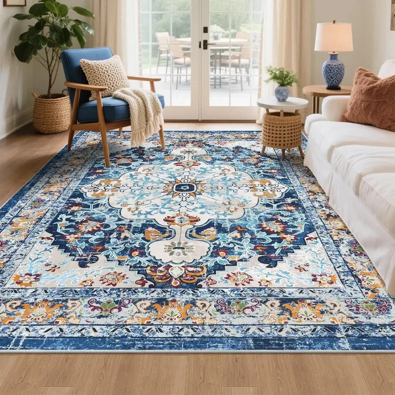 VIKAMA Vintage Persian Oriental Rug with Floral Pattern, Non-Slip Rug, Ideal for Living Room and Bedroom Vintage Decor