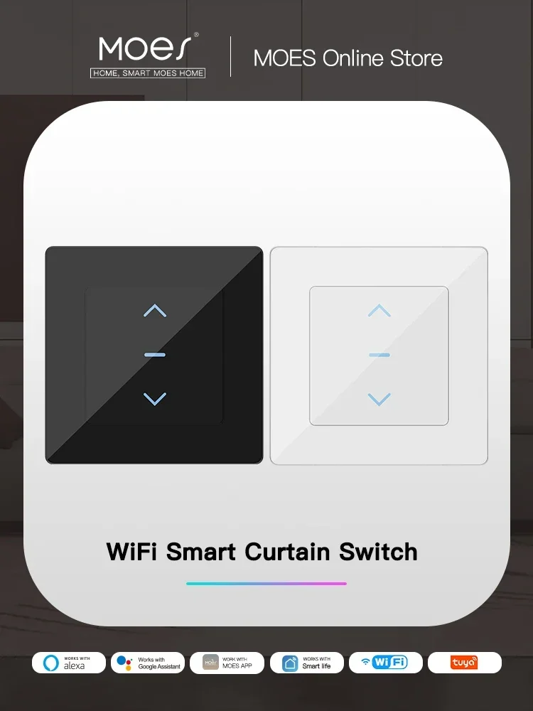 Neuer WLAN-Smart-Vorhangschalter mit Touch-Design für motorisierte Vorhänge und Rollos, kompatibel mit Tuya Smart Life App, Alexa und Google.