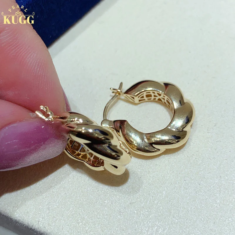 

KUGG 18K Yellow Gold Earrings Italian Technology Classic Fried Dough Twists Smooth Design Hoop Earrings for Women Party Jewelry