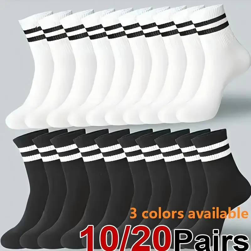 10/20 Pairs Men Women Striped Crew Socks Spring Autumn Sweat Absorbent Breathable Casual Sports Socks for Running New 2026