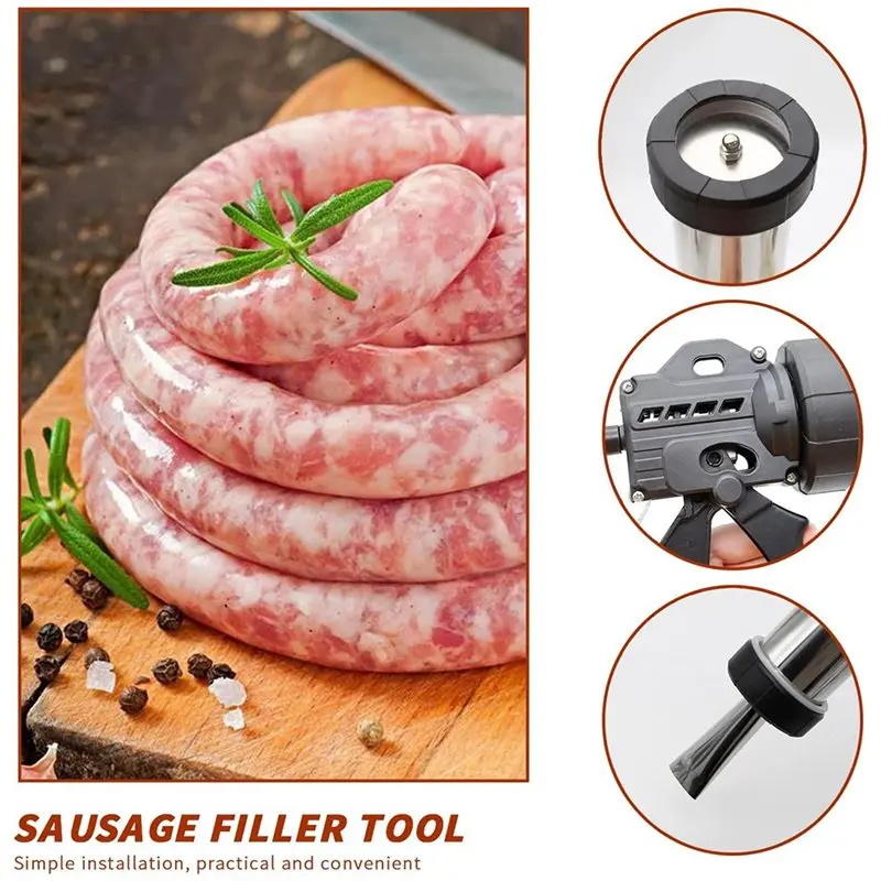 AB33-Meat Pusher Included Hand-Held Sausage Stuffer Kit, Sausage Maker With 5 Nozzles& Cleaning Brushes For Home Use
