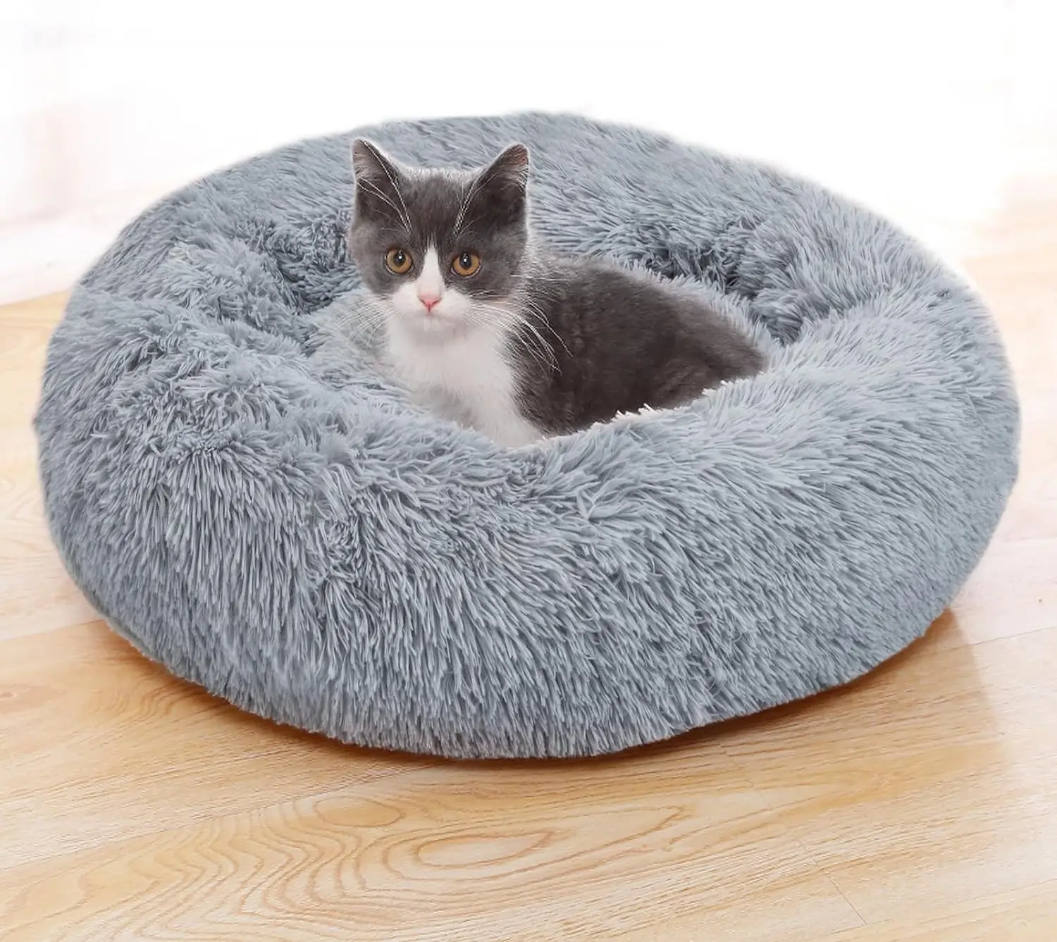 60cm Dog Bed Donut Soft Round Plush Cat Beds For Calming Pet Anti Anxiety Washable