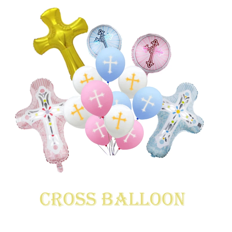 1/2pcs Gold Cross Foil Balloon Funeral Baptism Decoration First Communion Christening Ballon Blue Pink Cross Helium Globos