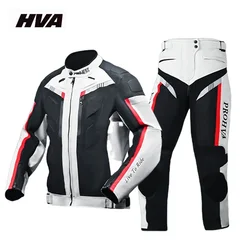 HVA Wasserdichte Motorradjacke Herren Rennanzug Tragbare Motorradjacke + Motorradhose Moto Set mit EVA-Schutz