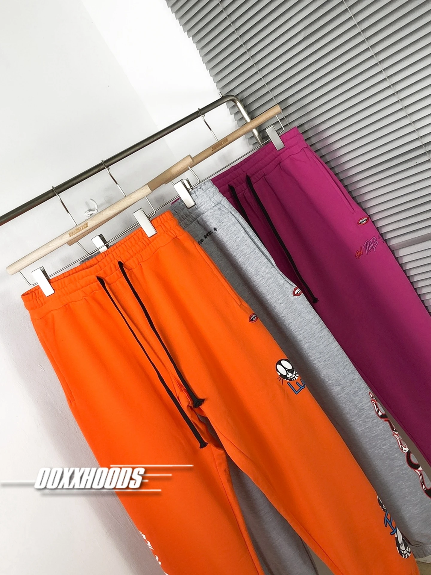 Bright  Long Sweatpants Sporty Casual Eye-Catching Bag C Position Cross Street Style Loose Fit Breathable Cotton