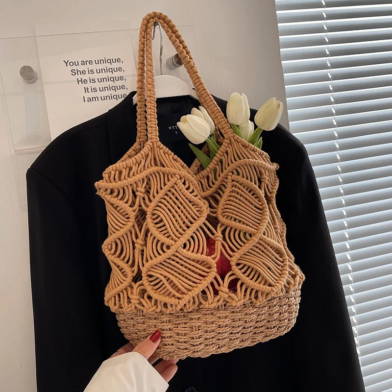 2024 Summer Big Straw Bags for Women Tote Bags Beach Bags Woven Handbags Travel Shopper Casual Resort Style Shoulder