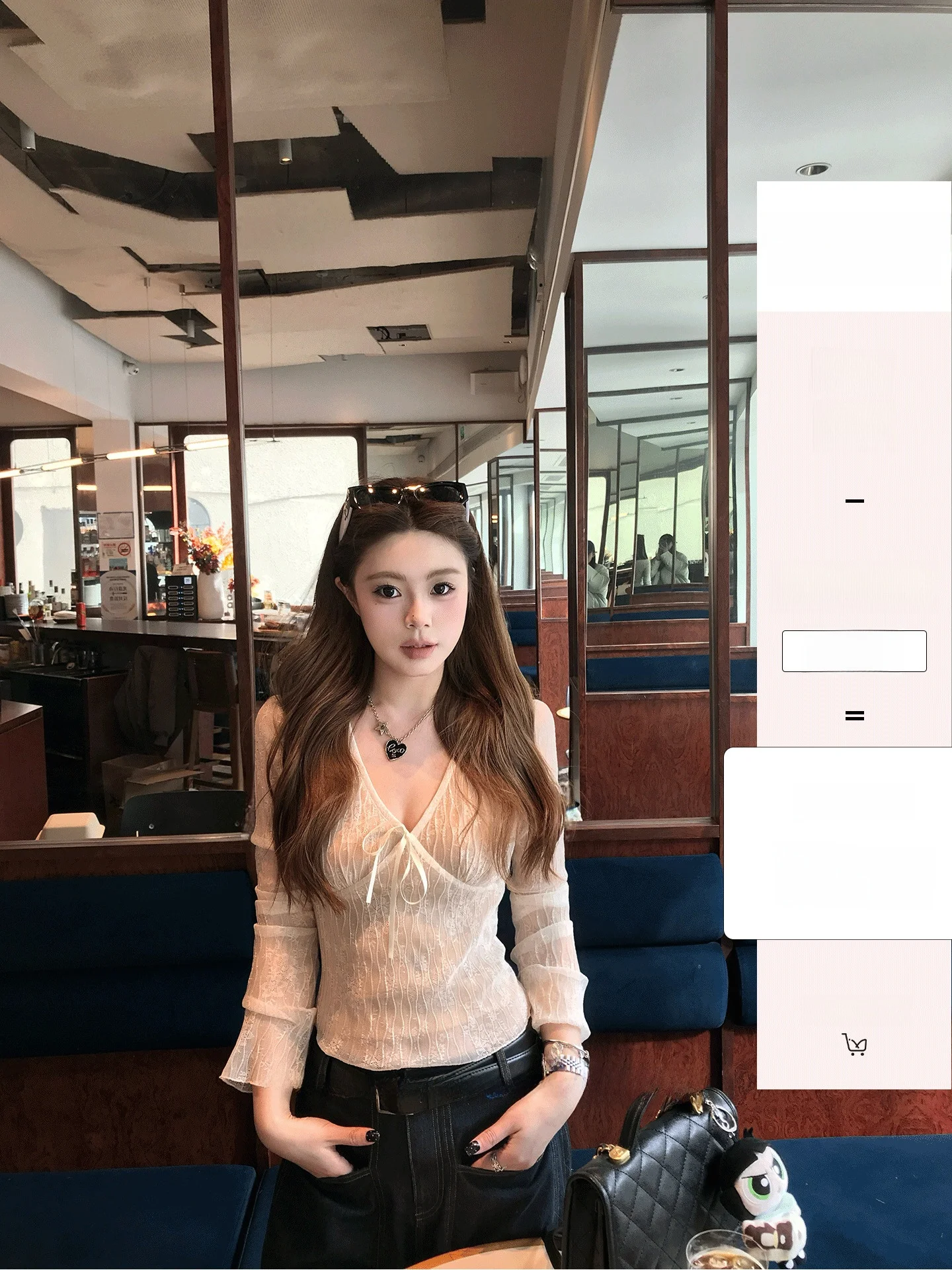 

White Long Sve Lace Dr Base irt Gentle Design Slim Fit Women's Faion Spring Collection V-ne Other Material Blouse