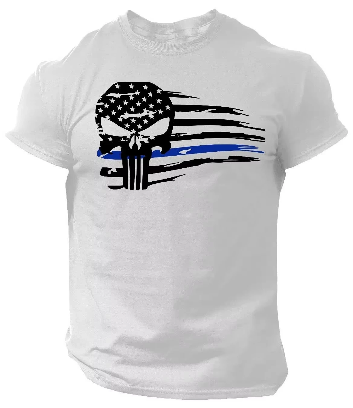 

2025 Skull blue T-Shirt USA Warrior Flag Military Punisher Patriotic Skull GymT-Shirt 100% Cotton O-Neck Summer Size S-3XL