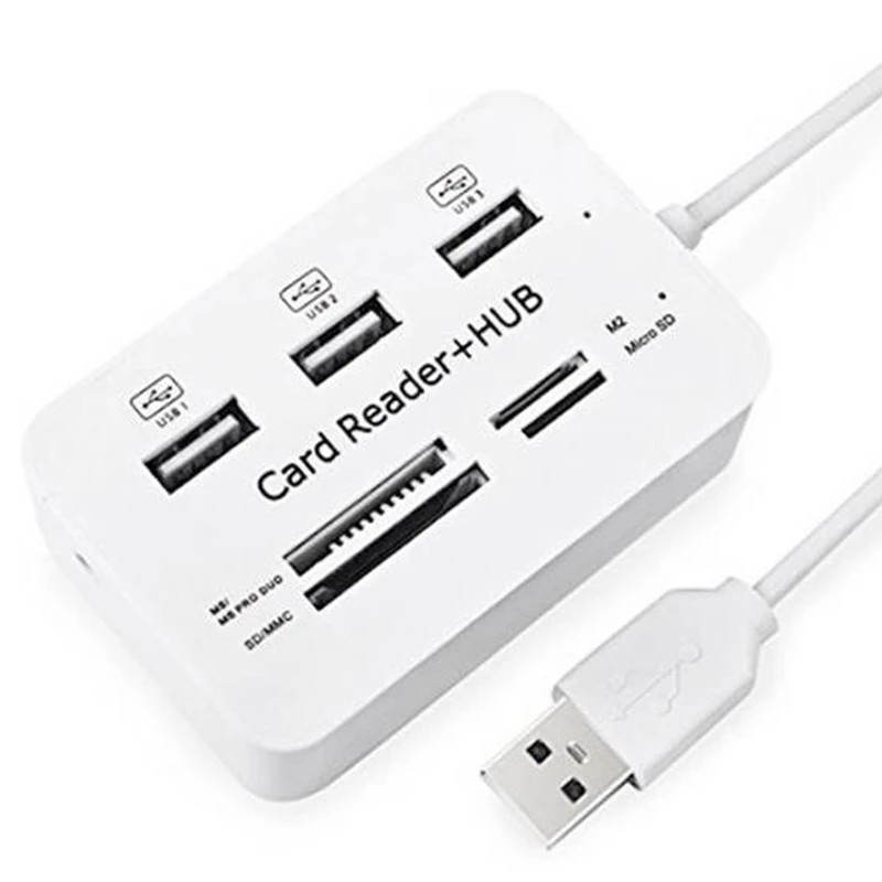 All In One USB 2.0 Hub 3 Ports With USB Card Reader Hub 2.0 480Mbps Combo For MS/M2/SD/MMC/TF For PC Laptop