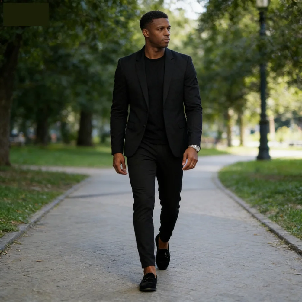 

Two-Piece Casual Slim Fit Business Suit Set Notch Lapel Unique Chest Jacket Groomsmen Smoking Wedding Tuxedo Ensemble