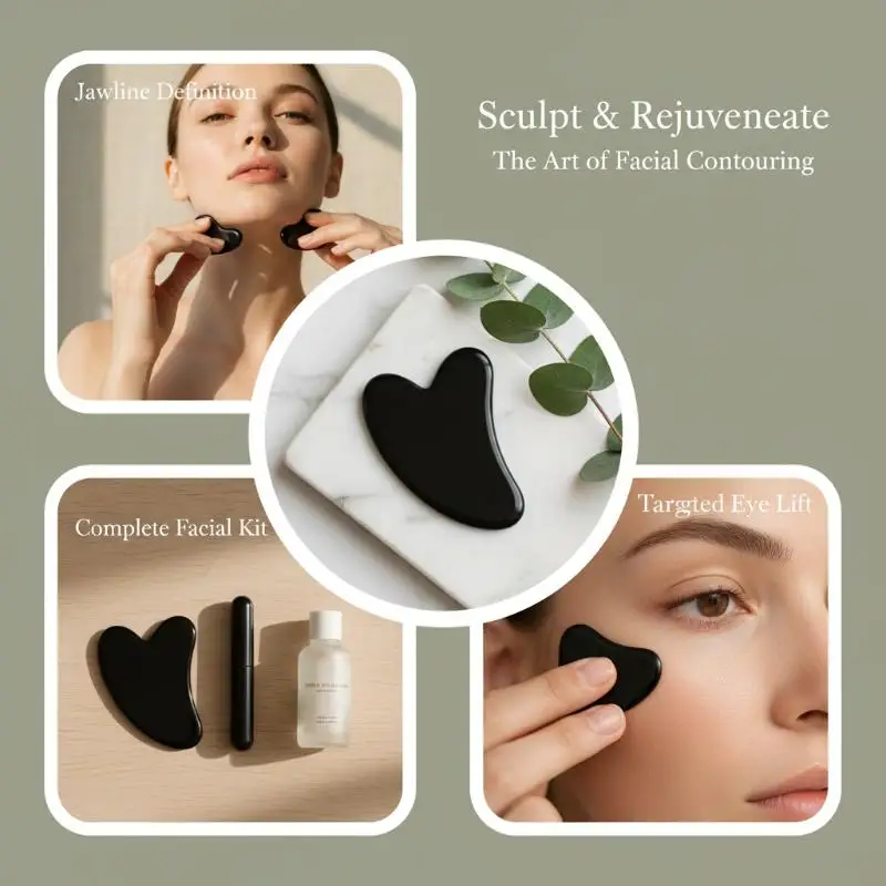 Natural Ox Horn Gua Sha Massage Tool Set Skin Lifting Effect Smooth Edges For Daily Skincare Whole Body Massage