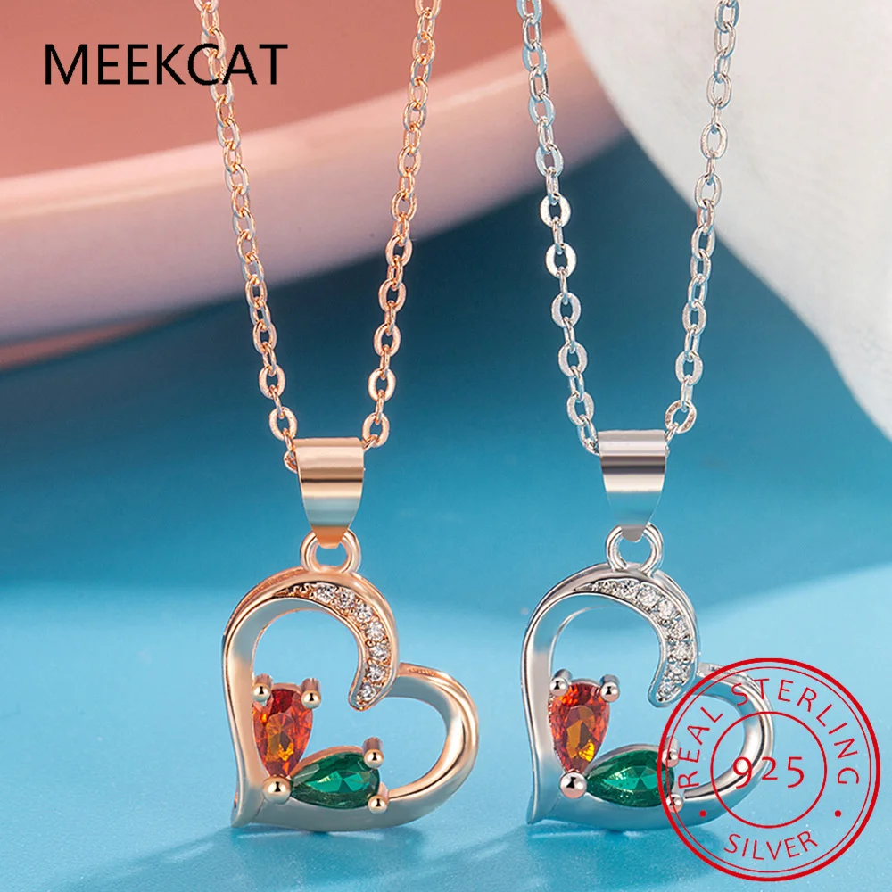 Pear Cut Simulated Nano Green Emerald Created Ruby 925 Sterling Silver Heart Pendant Necklace Women Gemstone Solitaire Jewelry