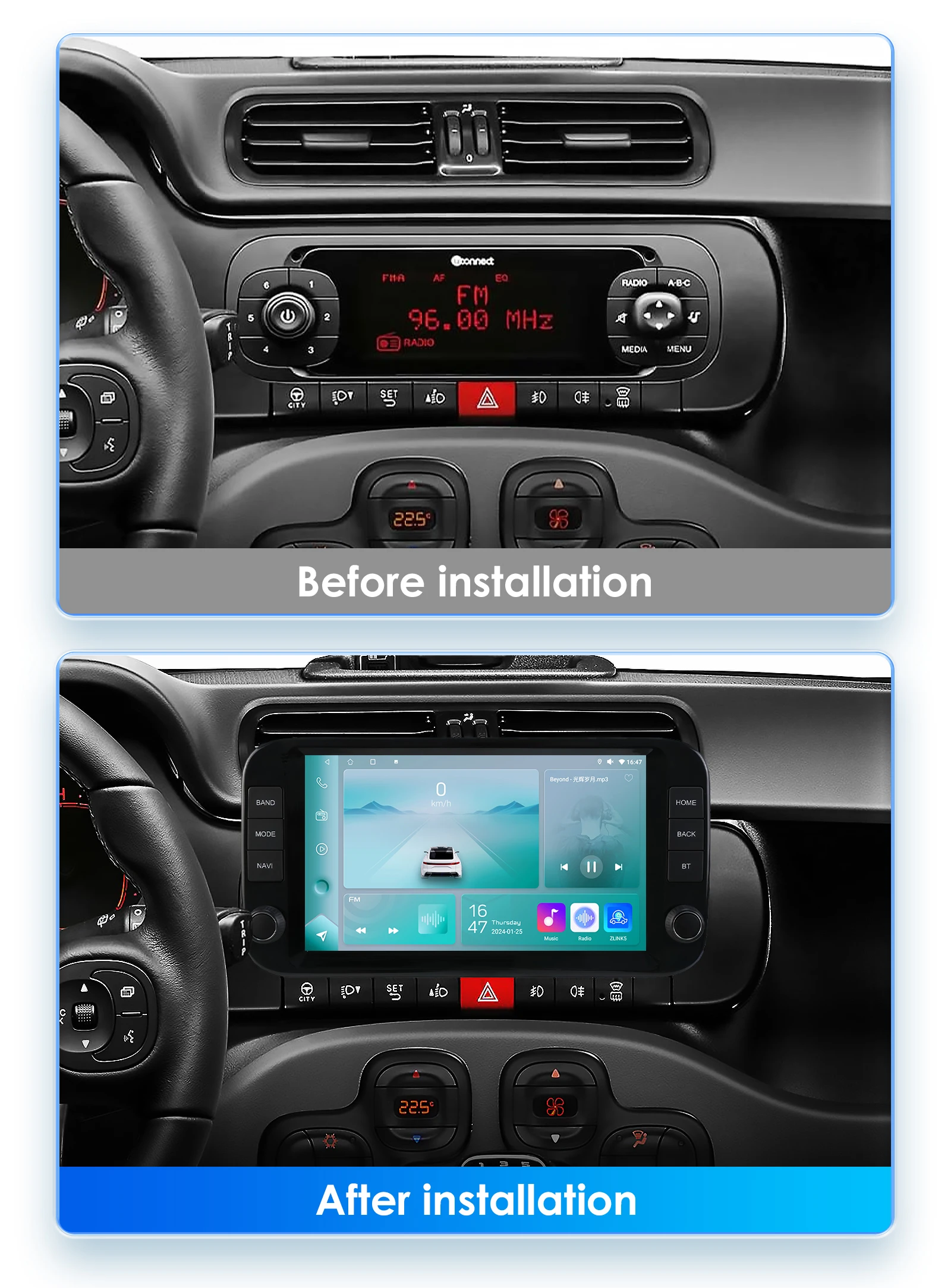 9inch Android Car Multimedia Player for Fiat Panda 2013 - 2024 Stereo CarPlay 4G GPS Navigation Head Unit AI Voide AutoRadio BT