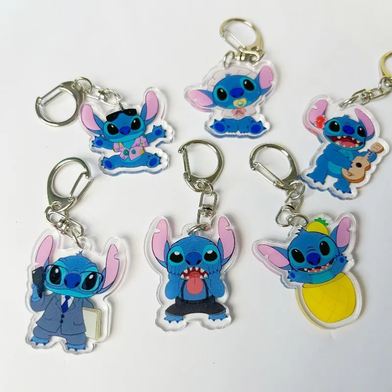 

6pcs/set Disney Stitch Pendant Cute Cartoon Acrylic Keychain Student Backpack Creative Couple Hanging Decoration Supplies Gift