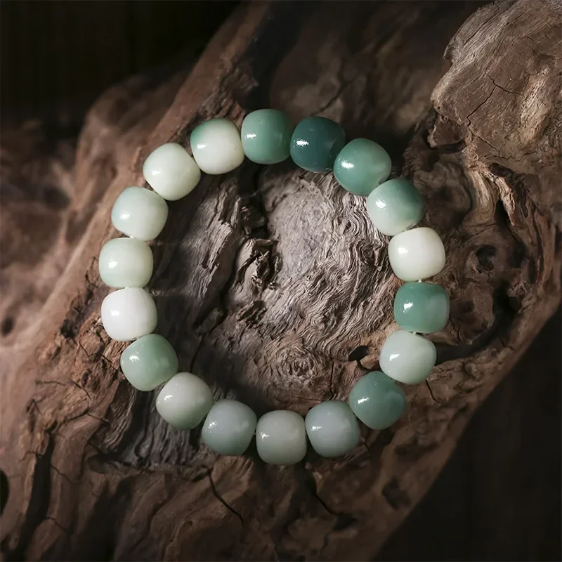 Natural green Bodhi root literary man white jade plate play bracelet women bracelet Chinese wind wholesale bangle beads wood hot