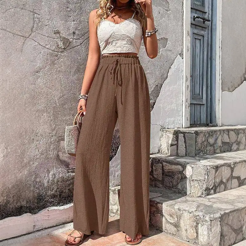 Pantaloni casual a gamba larga Faionable da donna, vestibilità ampia, modello a bolle, in poliestere, collezione autunnale, comodi pantaloni casual