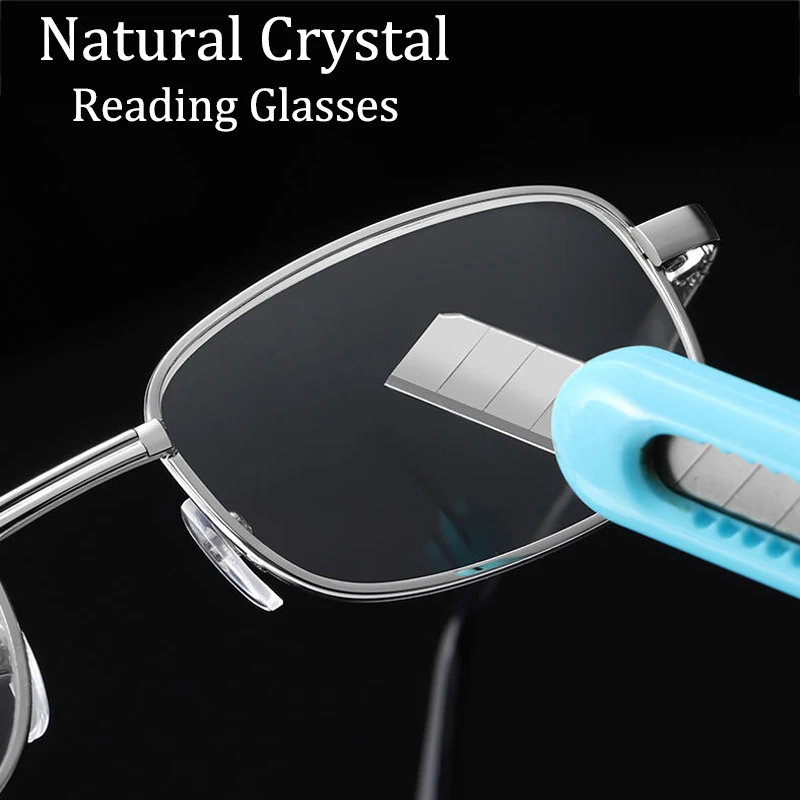 Real Glass Lens Natural Diamond Crystal Reading Glasses Men Women Unbreakable Presbyopic Glasses Anti-Scratch Diopter Eyewear