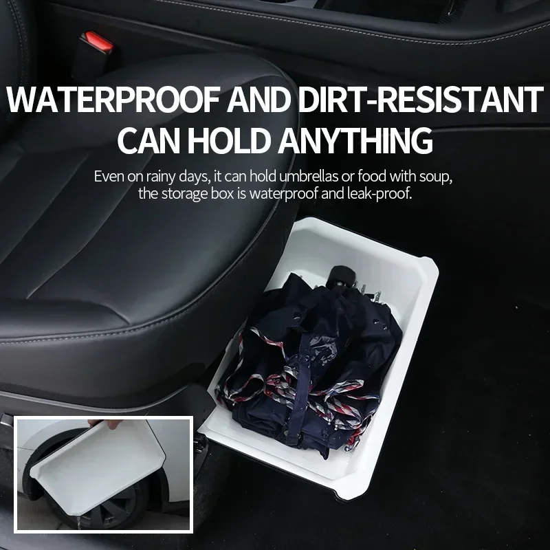 Under-seat Storage Box For Tesla Model Y Double Layer Pull Push Drawer Waterproof TPE Silicone Modely Car Interior Accessories