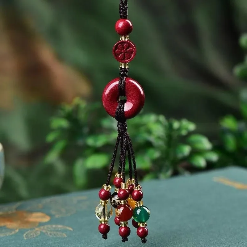 Fashion Red Cinnabar Peace Buckle Phone Strap Pendant Necklace Jewellery Chinese Hand-Carved Healing Fashion Women Luck Gift