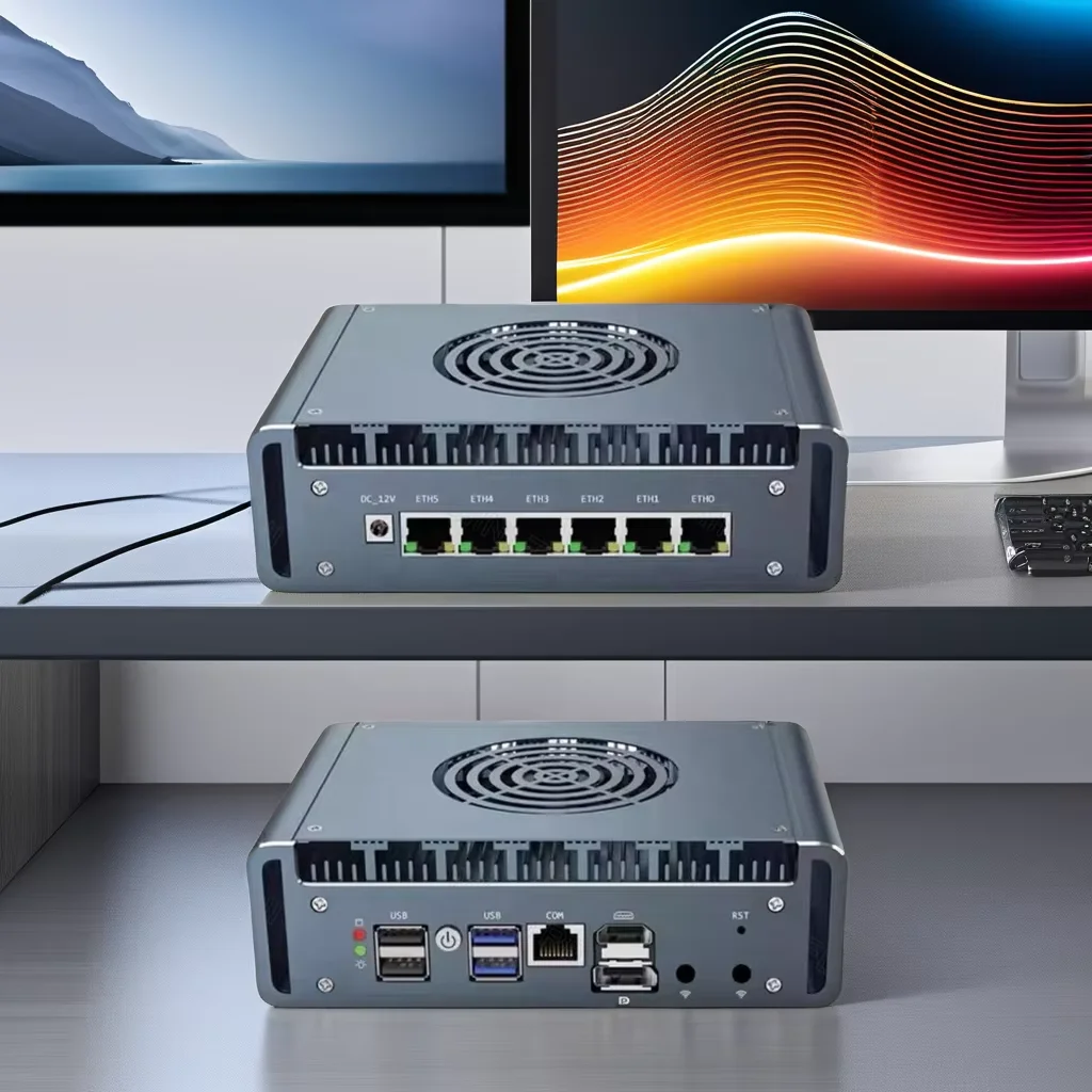 6x2.5G Lan Enterprise Mini Server Intel N300 16G DDR5 RAM 512G SSD Dual 4K Linux Industrial Automation edge Computing Wi-Fi /5G