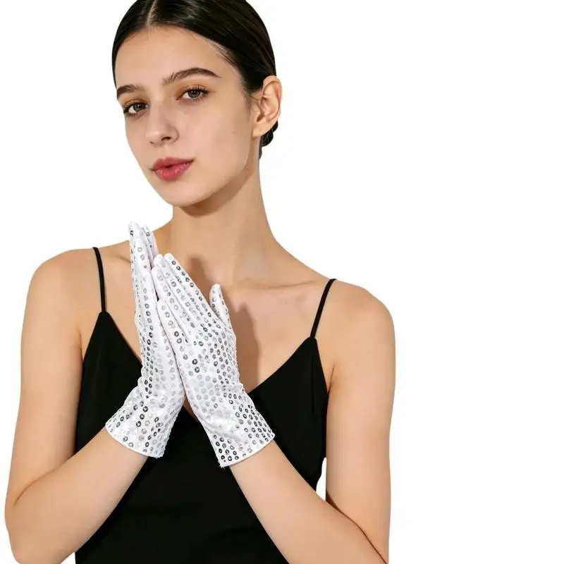 1 Paar silberne glänzende Netz-Handschuhe, glitzerndes Tanzkostüm-Zubehör für Bühnenauftritte, Party-Outfit, Halloween, Cosplay, Damen – Detail 11