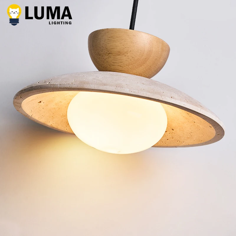 

LUMA Home Decor LED Hanging Lamps Yellow Travertine Wood Dining Living Room Bedroom Modern Pendant Light Hanglight