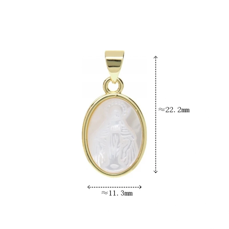 10Pcs White Shell Gold Color Charms Religious Catholic Oval Figure Virgin Mary Pendant Copper Approx 11.3x22.2mm Jewelry