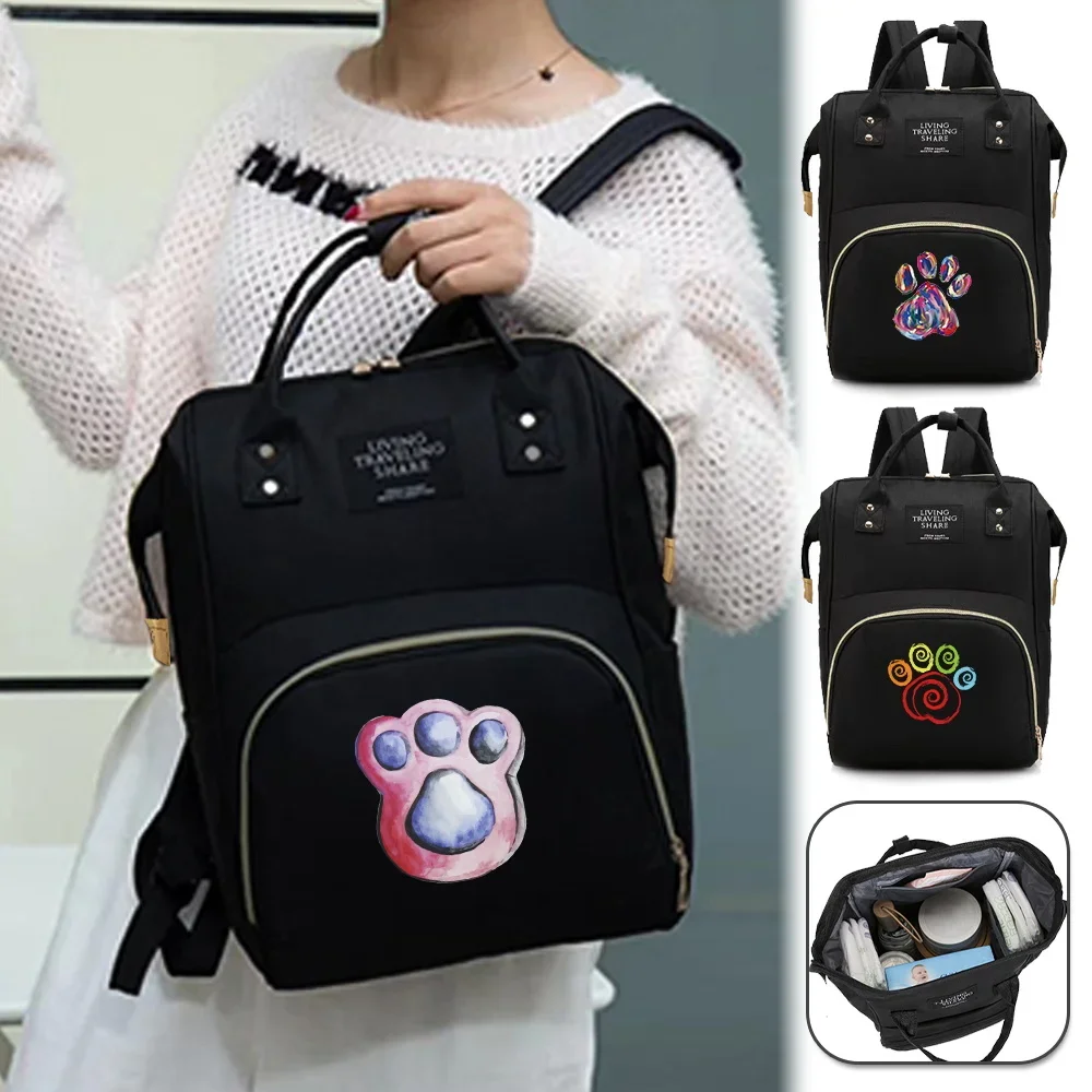 Mommy Bag Lightweight Diaper Bags Portable Large-capacity Travel Maternity Backpack Female Mommy Outting Bag Footprints Patter