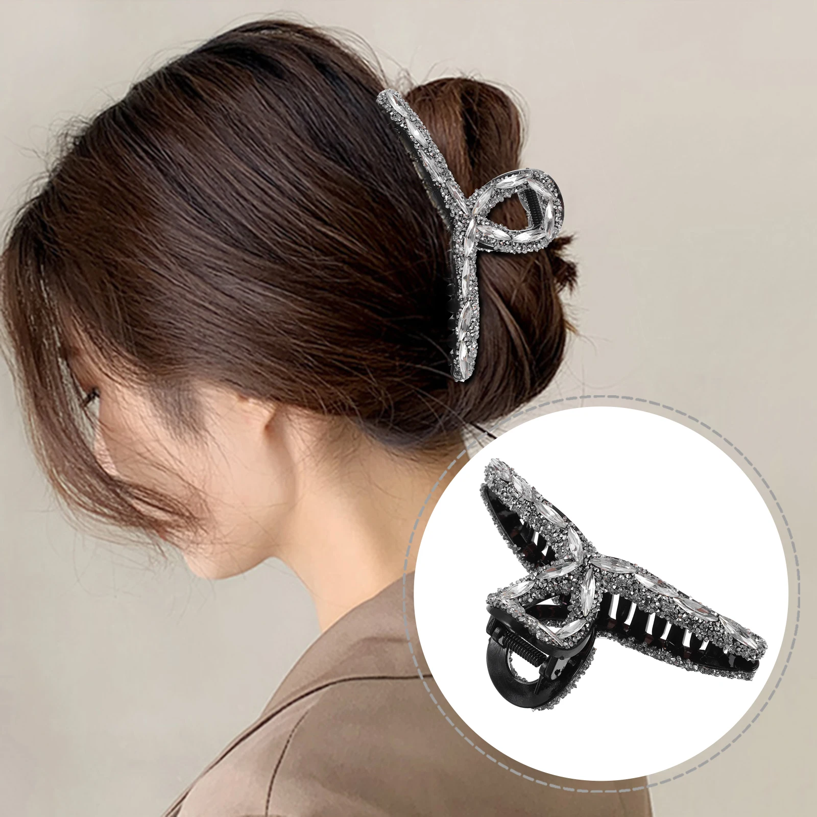 

Rhinestone Claw Clips Giant Barrette Hairpin Silver Baby Accessories Durable Wear Occasions Valentine Banquet Gift