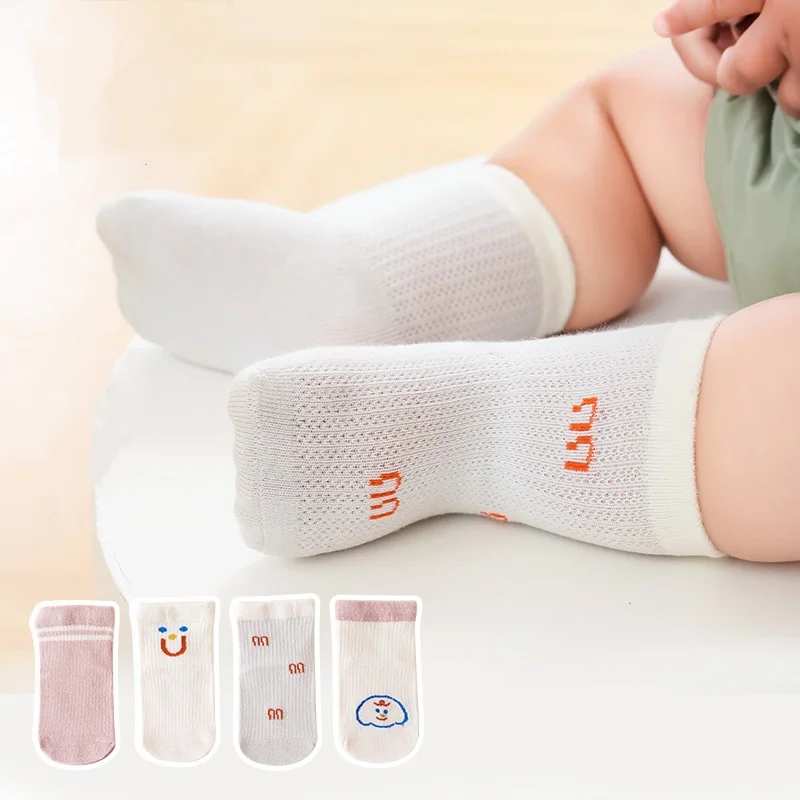 4Pairs/lot Kids Socks For 0-8Years Girls Boys Summer Thin Infant Toddler Mesh Boneless Socks Cotton Soft Print Children's Socks