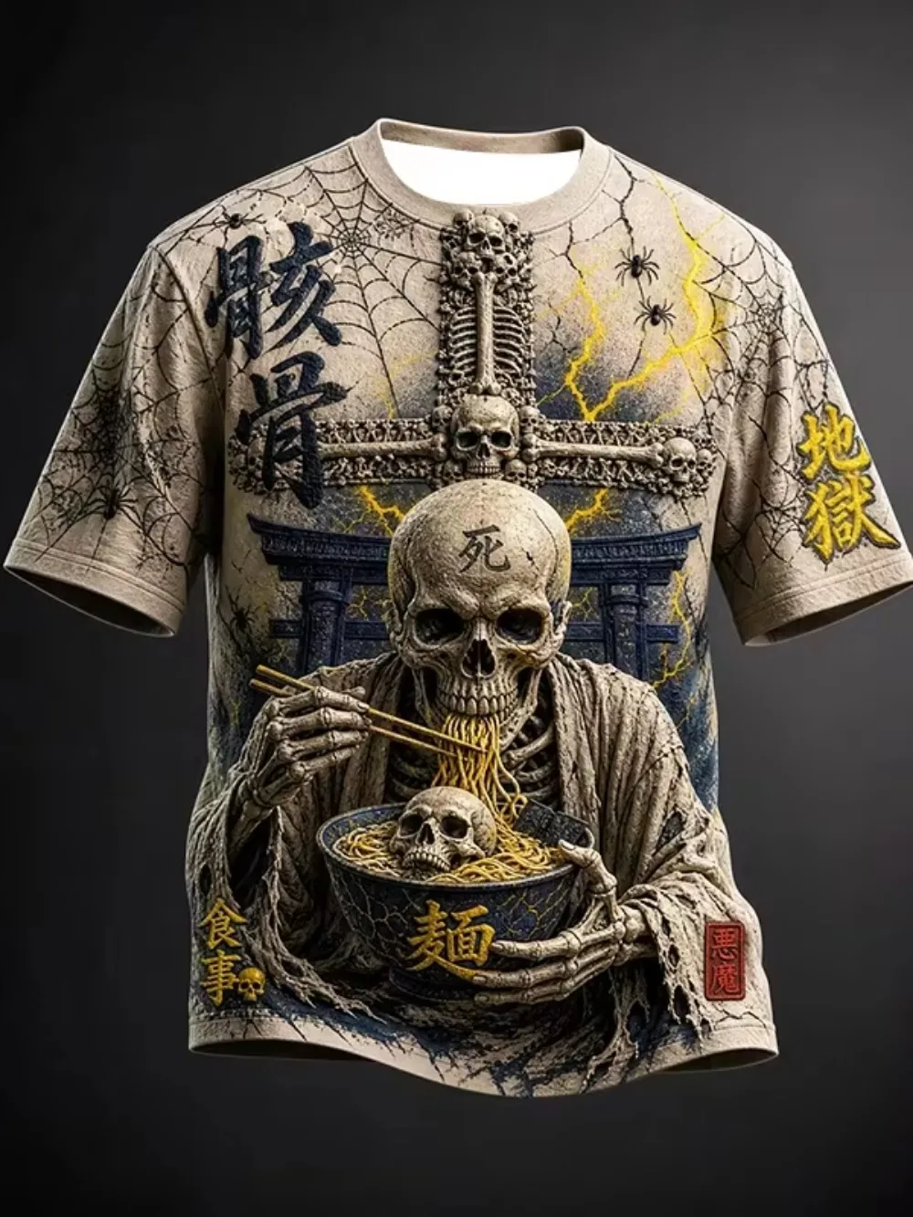 Japanese Skeleton Eating Ramen 3D Print Sport Quick-dry Breath Men Plus-sizeT-Shirt Outdoor Street Casual Y2K Parent-Child Cloth