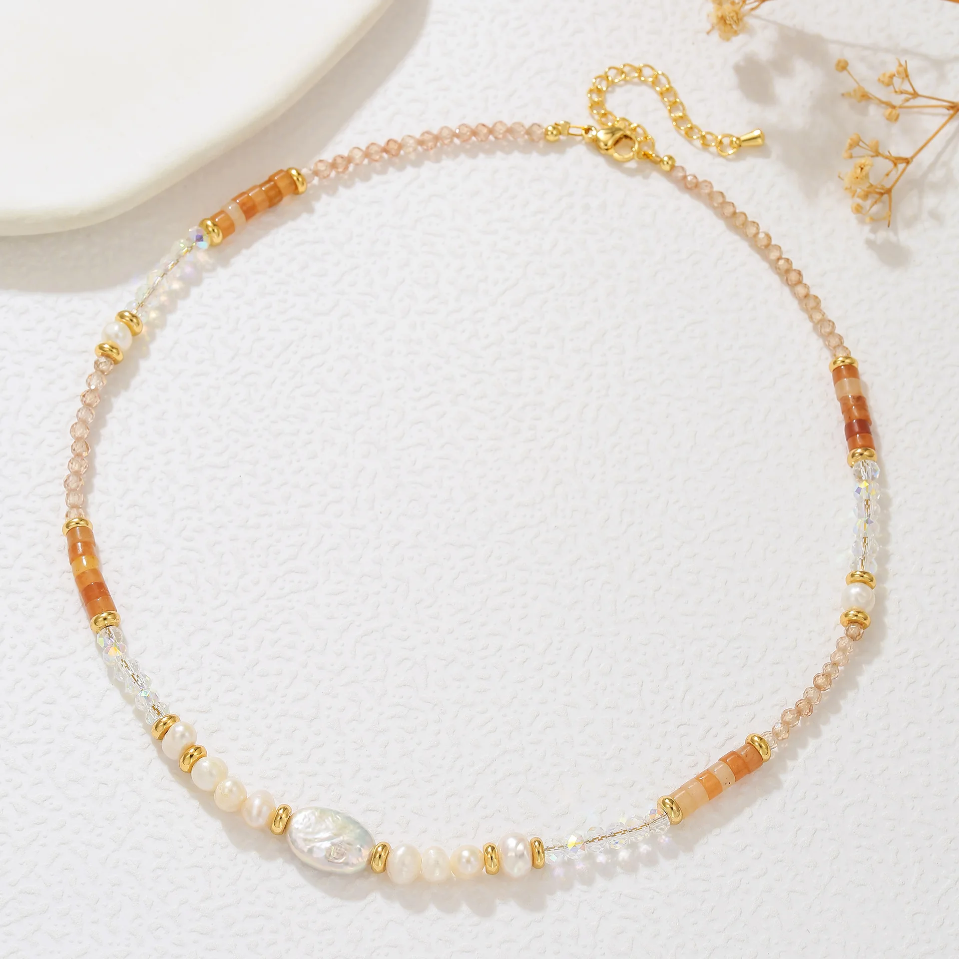 90 Autumn winter new style freshwater baroque pearl natural stone necklace original design European and American sweater chain