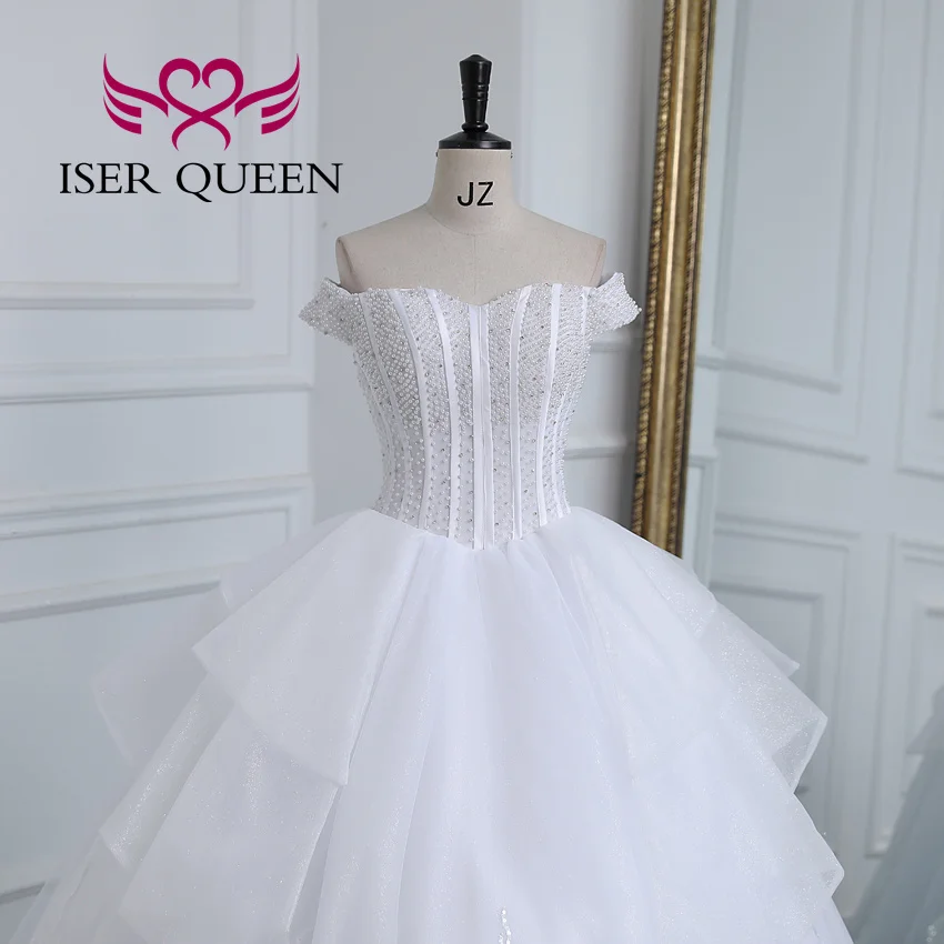 カスタマイズされたクリスタルビーズの花嫁ドレス女性のためのレース刺繍アップリケ夜会服プリンセスウェディングドレスヨーロッパスタイル WX0422