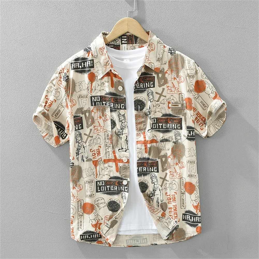

2025 Summer men clothing short sleeve printed shirt cotton fashion mens shirts Casual tops daily wear clothes