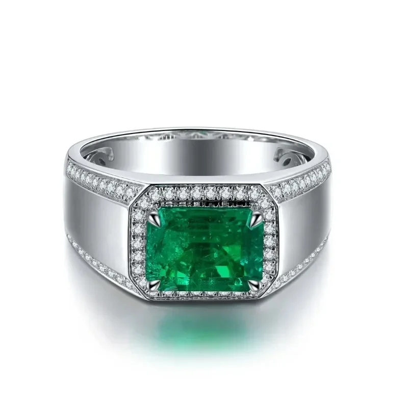 

RUIF Real 925 Silver 3ct Lab Grown Emerald Rings for Men Classical Design Luxury Jewelry for Daily Wear