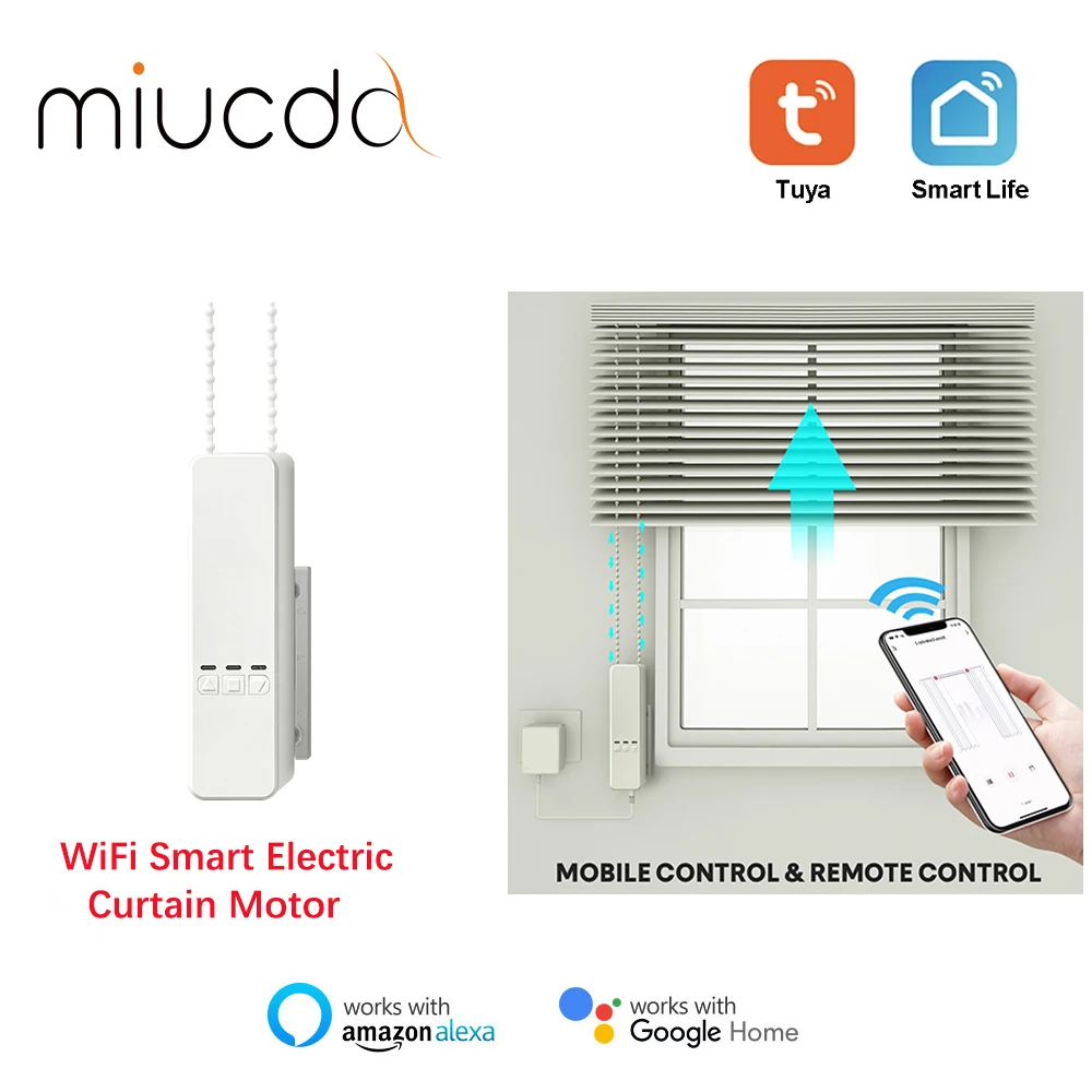 MIUCDA Tuya WiFi Smart Motor Electric Chain Roller Blinds Shade Shutter Drive RF Remote Kit Smart Life App via Alexa/Google