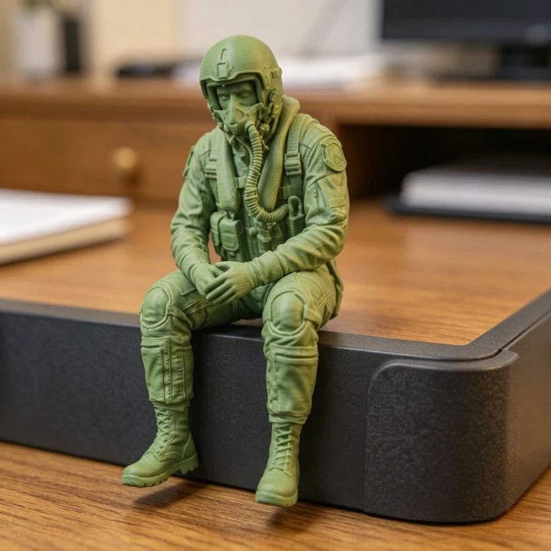 Simulation Pilot Seated Figurine 3DPrinted Aviator Desk Ornament Vintage Minimalist Art Craft Decor for Bedroom Study Room Decor