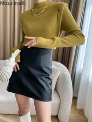 Mozuleva Korean Style  Mock Neck Knitting Bottoming Warm Sweaters Button Design  Autumn Winter Women's Pullovers Tops 2022