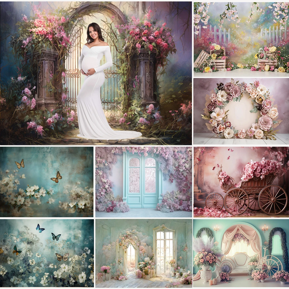 Abstract Flower Photography Backdrop Arch Flower Float Butterfly Baby Birthday Wedding Pregnant Portrait Photo Background Decor