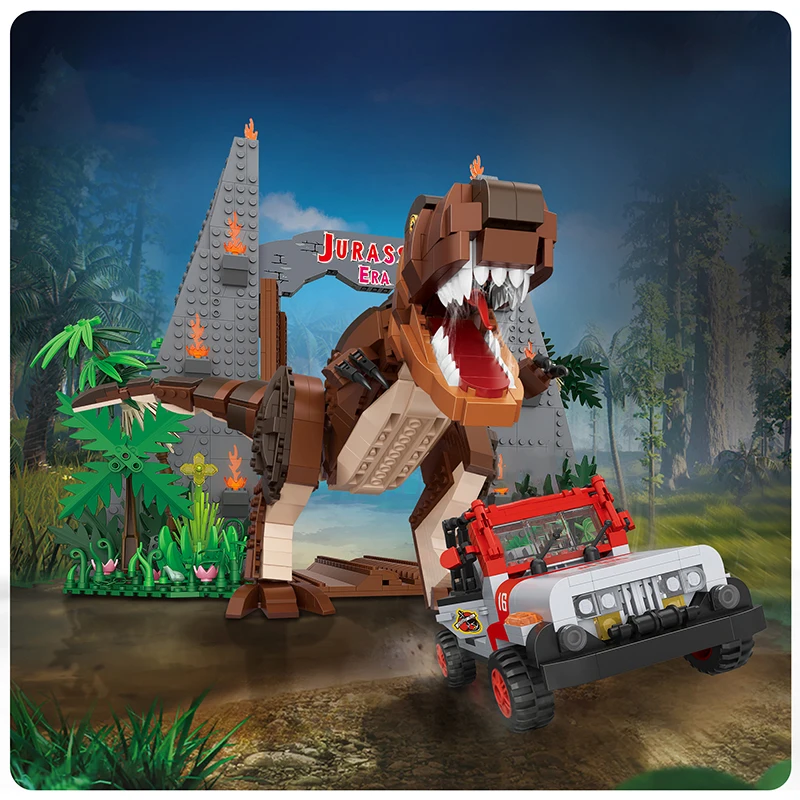 2489PCS City Mini Jurassic Dinosaur Building Blocks Tyrannosaurus Rex Architecture Figures Car Bricks Toys for Children Gift