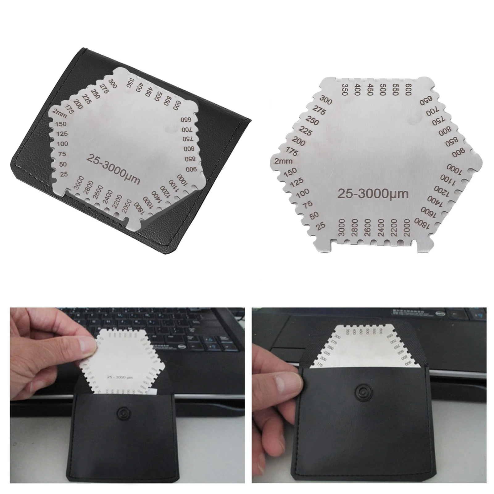 Wet Film Thickness Gauge Stainless Steel Hexagonal Wet Film Comb 25-3000um High Accurate Thickness Gauge
