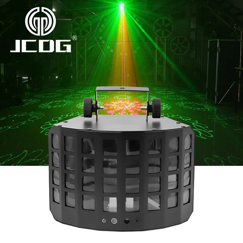 JCDG High Power 4IN1 DJ Disco LED Dyeing Patterns Strobe Laser Mix Stage Lights Party Wedding Holiday Event Live Show Sound Lamp