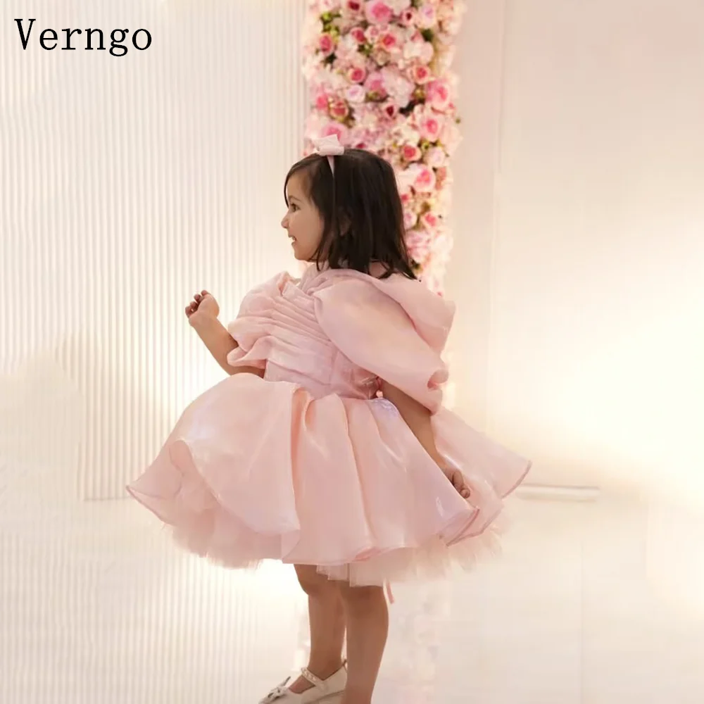 

Verngo Pink Organza Mini Kid Birthday Party Dress Off The Shoulder A Line Ball Gown Princess Girl Flower Dress Customized