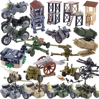 二戰軍事積木人偶配件 蘇聯紅軍 德國火砲 摩托車 三輪車 哨兵站 禮品玩具 X019 10 最佳銷售 樂高二戰德國士兵 - №6