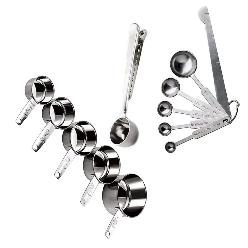 Stainless Steel Measuring Cups Spoons Set Clear Measurement Marking Nested Stackable Measuring Spoon Restaurant Grade