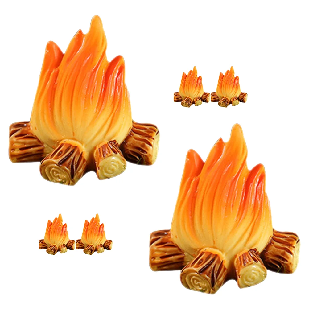 

6 Pcs Fire Bonfire Ornaments Miniature Model Decorations Resin Fake Micro Fairy Accessories