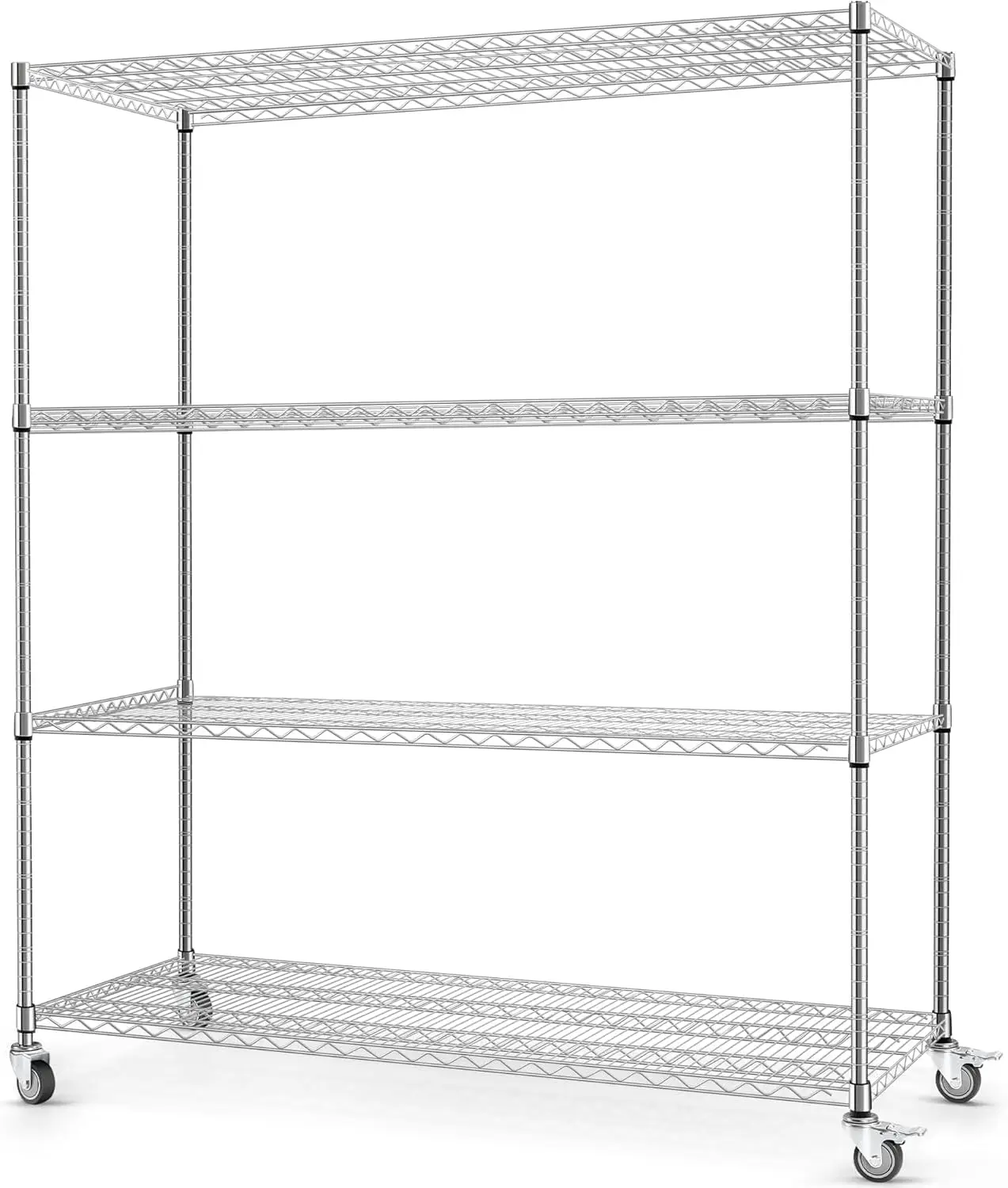 

60" Wire Shelving Unit with Wheels, 4-Tier Heavy Duty Storage Rack, 72"H x 24"D, Adjustable Shelves, 3200 LBS Capacity, Chrome
