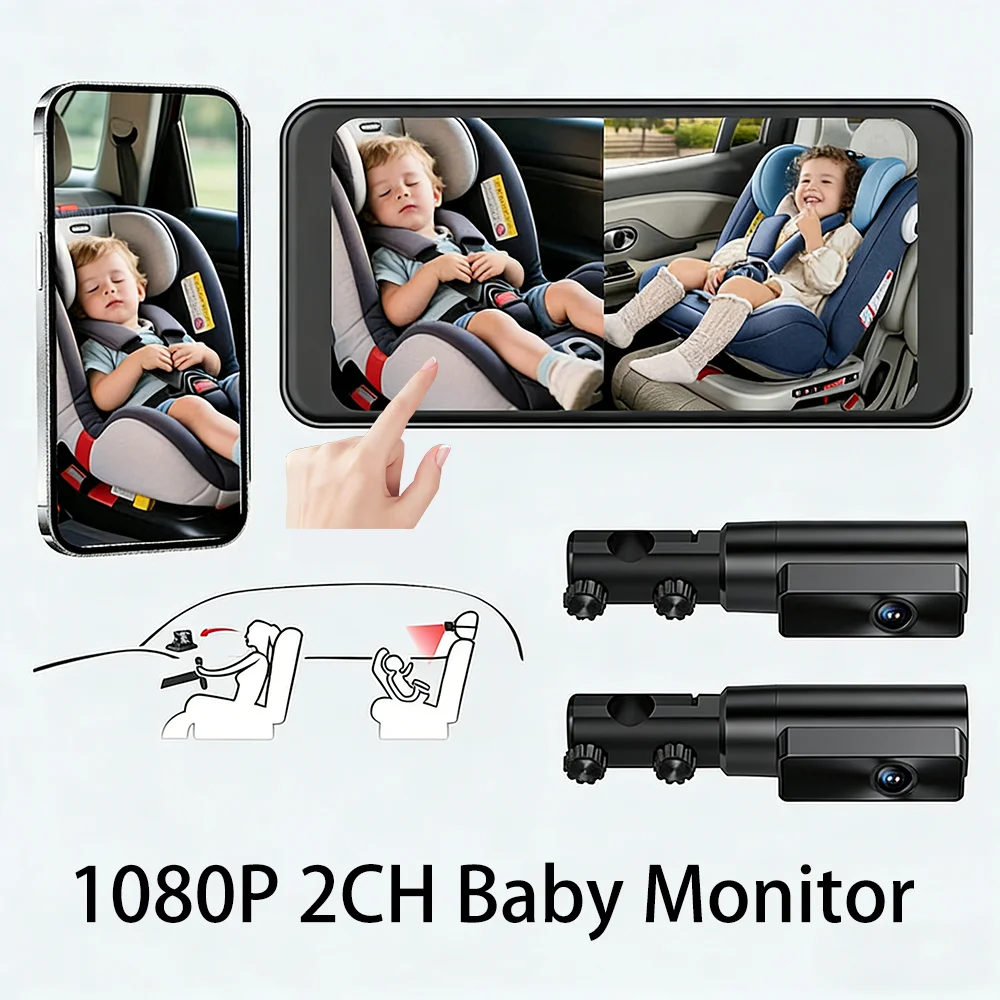 2K Touch Screen Baby Car Monitor 6.5 Inch Rear Seat 2CH DVR 1080P IR Night Vision Rear View Mirror Monitor for Infant Car Camera
