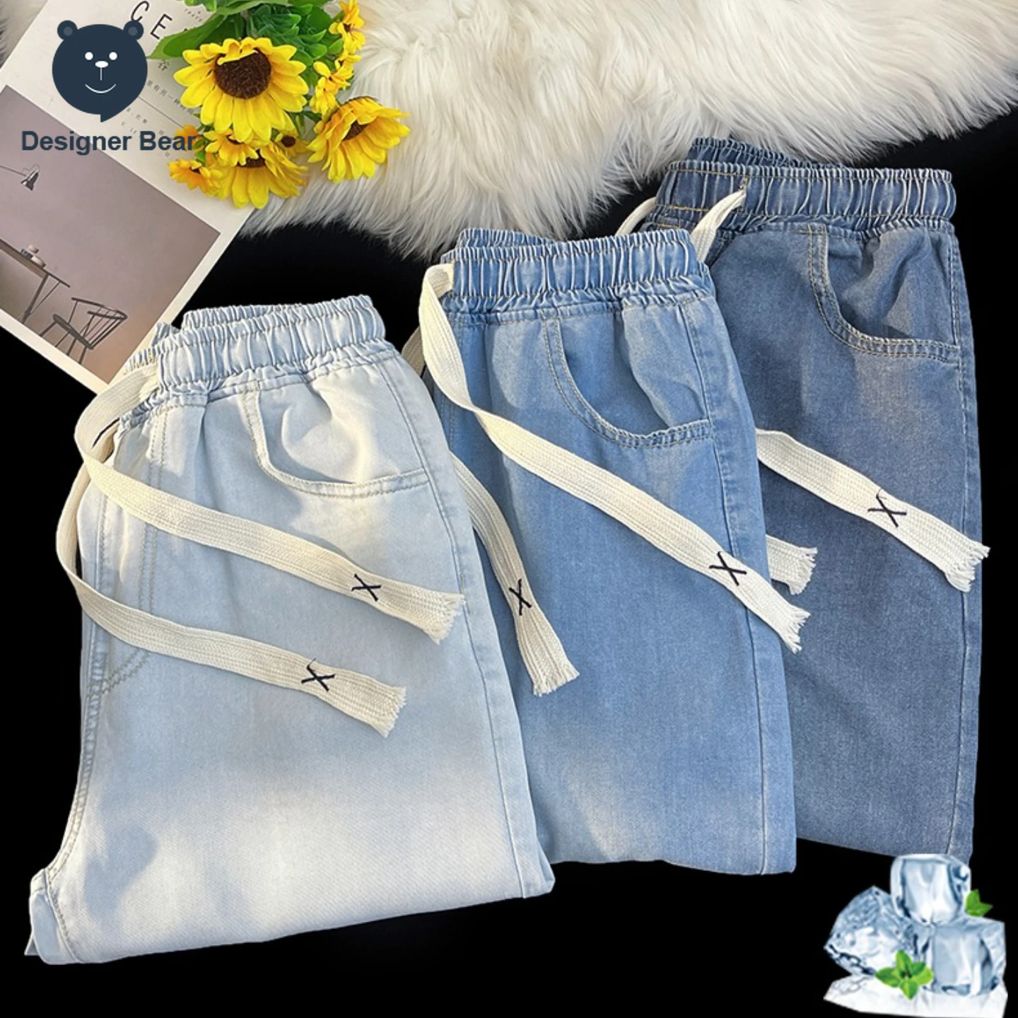 

Spring Summer Men's Baggy Jeans Lyocell Fabric Wide Leg Pants Drawstring Elastic Waist Trousers Male City Boy Plus Size 5XL Y2K